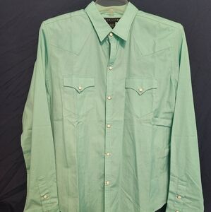 Ralph Lauren Women’s Shirt Blouse,   Mint Green, Pearl snap, Size L, Cotton, New